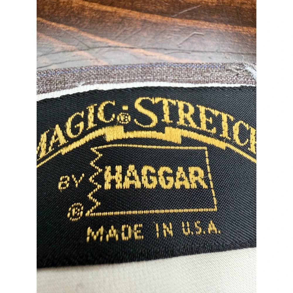 Haggar Magic Stretch Mens‎ 38x31 Brown Blue Pinstripe Dress Pants Made in USA
